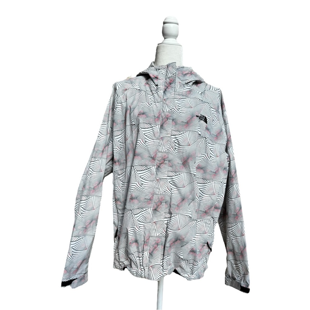 The North Face Womens Size XL Geometric Print Hooded Vented Full Zip Rain Jacket